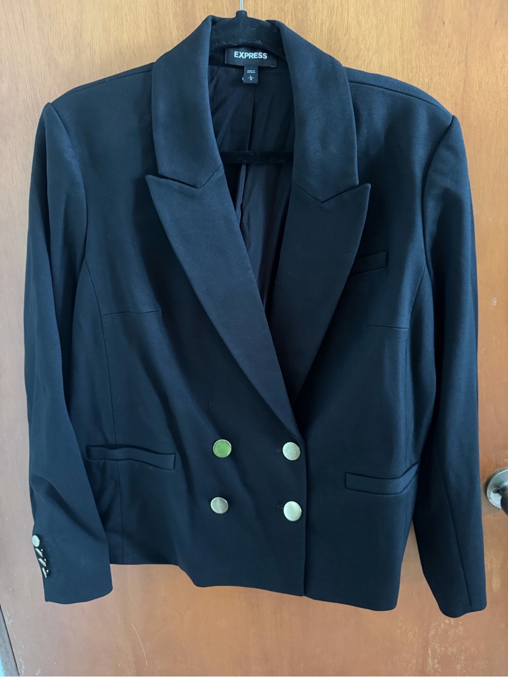 Express Black Double-Breasted Blazer with Gold Buttons